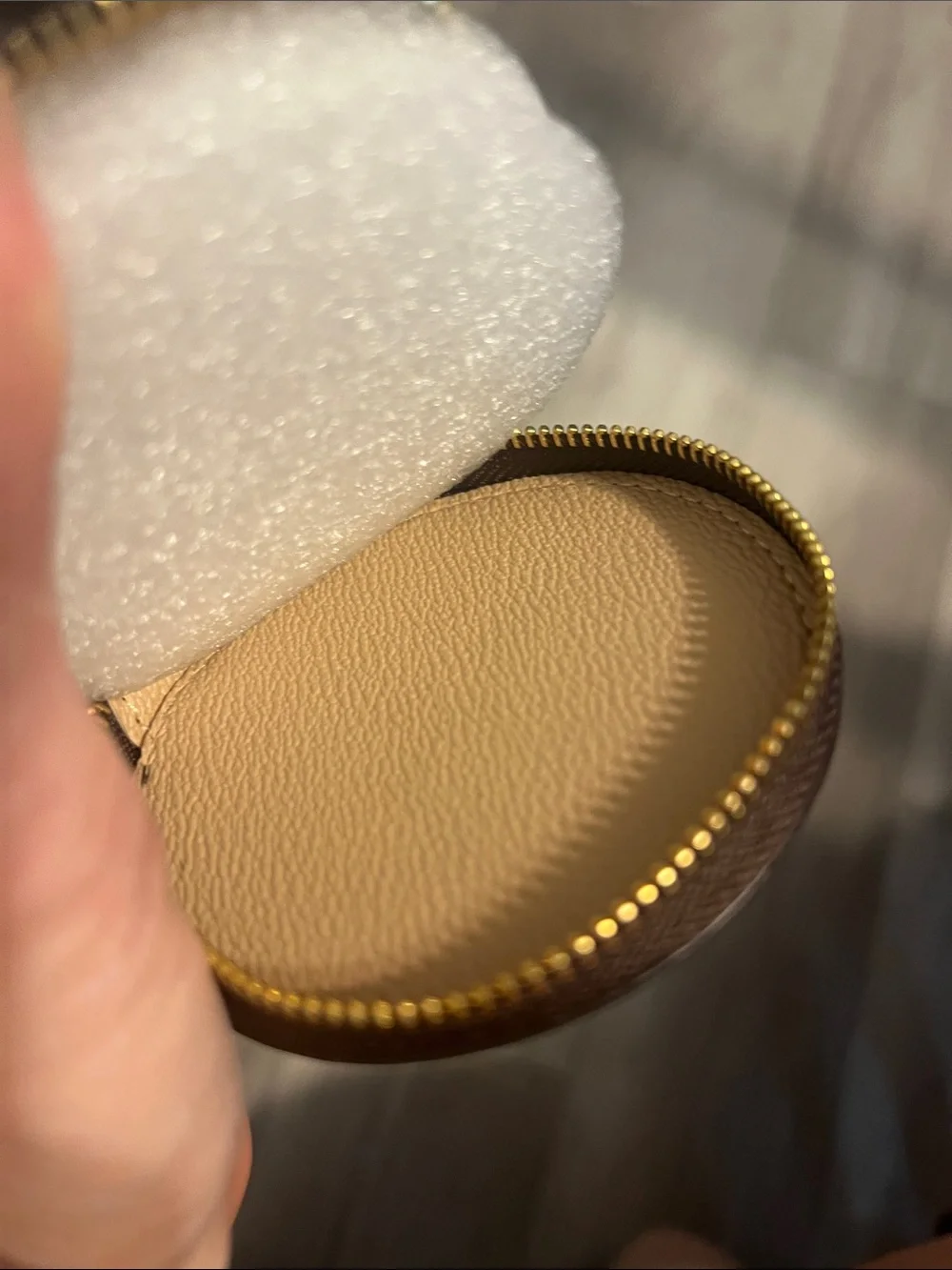 Monogram Round Coin Pouch Bag Charm — Brown with Gold Hardware